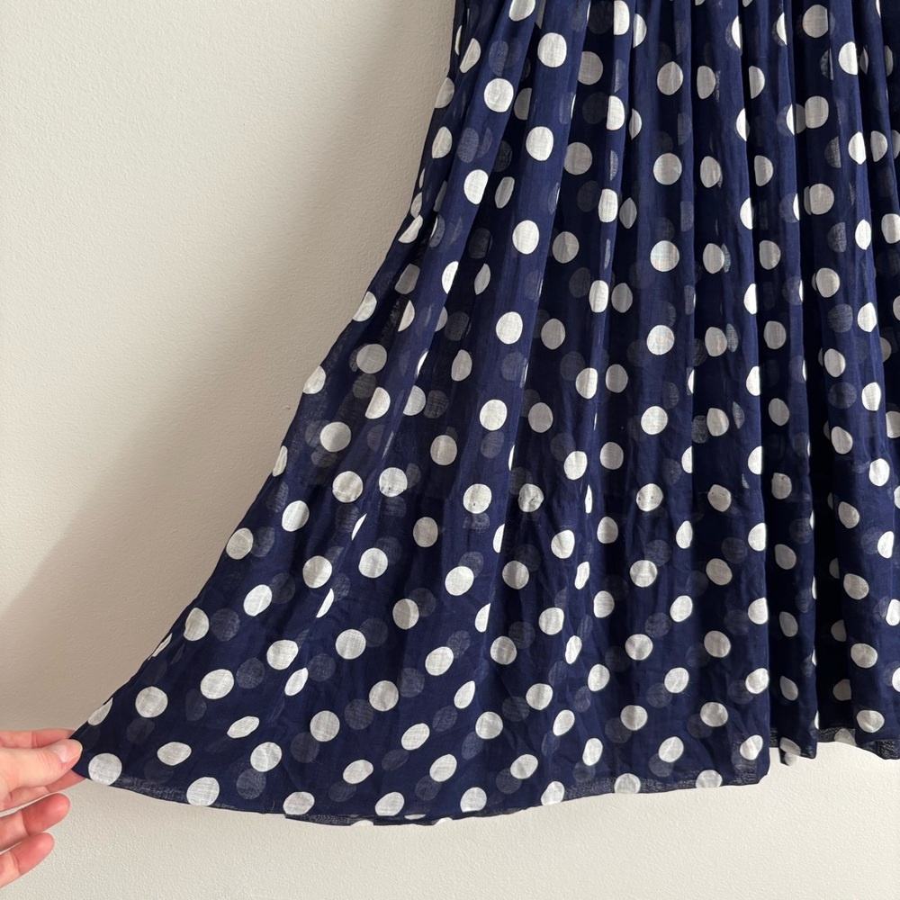 Vintage 1960s GAY GIBSON Navy Blue & White Polka Dot Sleeveless Dress / 24 waist - Picture 12 of 16